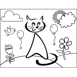 Cat and balloons coloring page