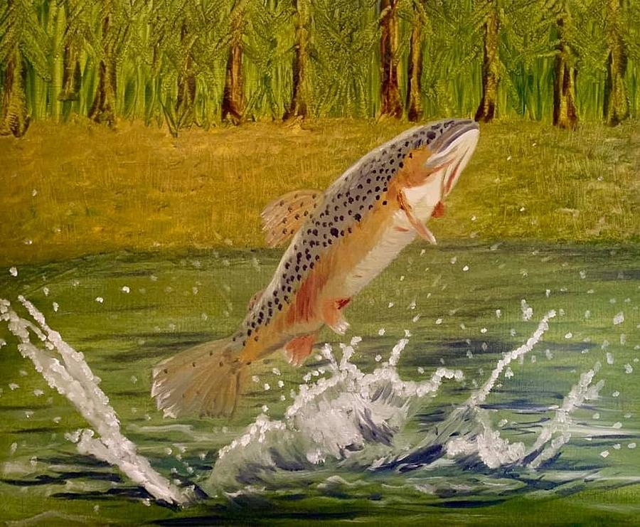 Trout jump painting by angelia wilson