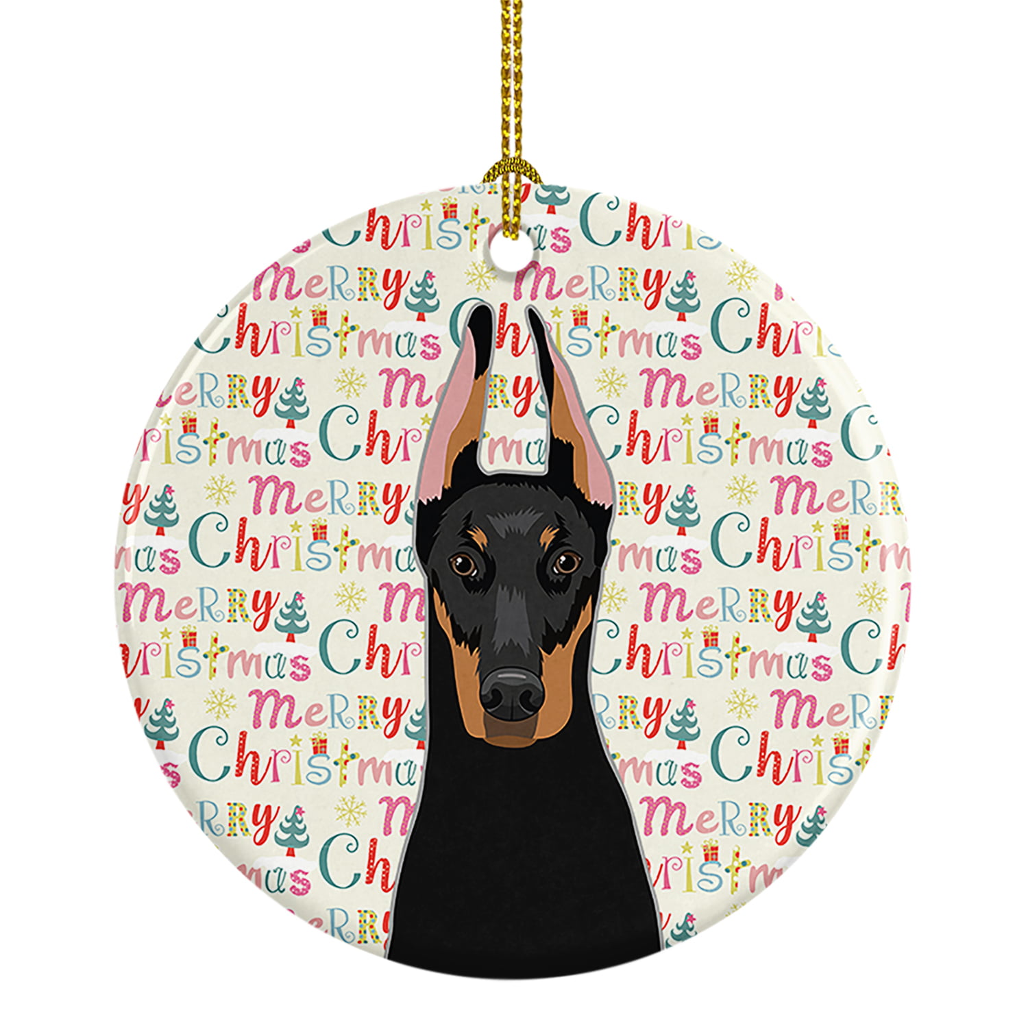 Doberman pinscher black and rust cropped ears christmas ceramic ornament in x in