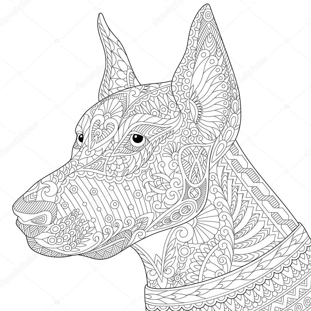 Zentangle stylized doberman pinscher dog stock vector by sybirko