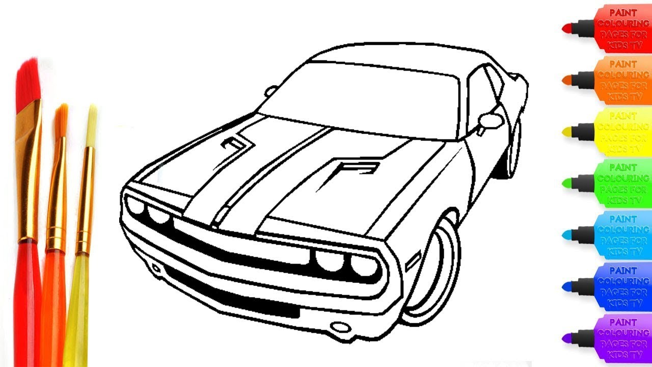 How to draw dodge challenger coloring page for kids i learn coloring book with dodge challenger