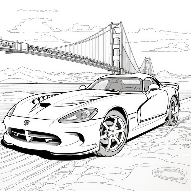 Premium ai image vibrant block print coloring page dodge viper speeds through san francisco pier in manga style