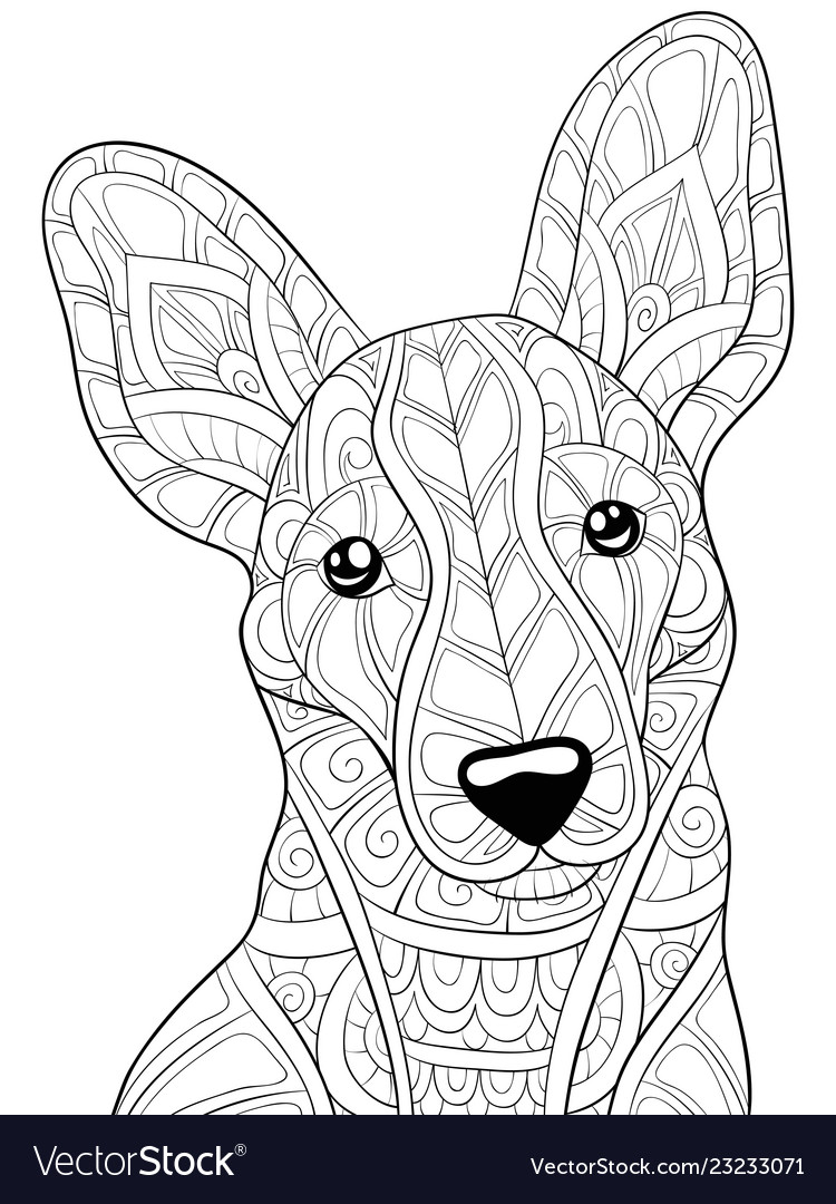 Adult coloring bookpage a cute dog with ornaments vector image