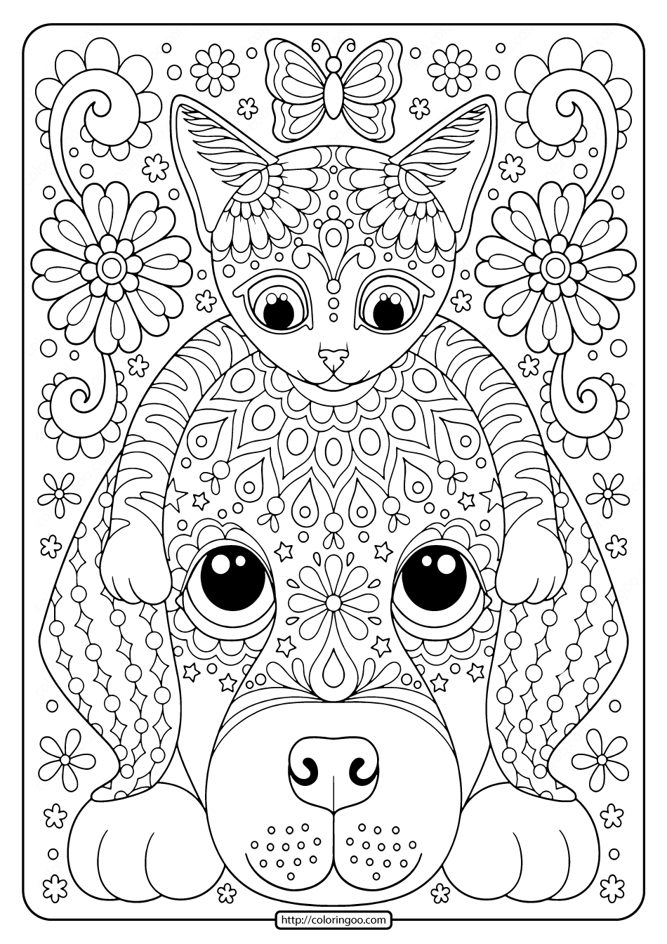 Free printable cat and dog coloring pages