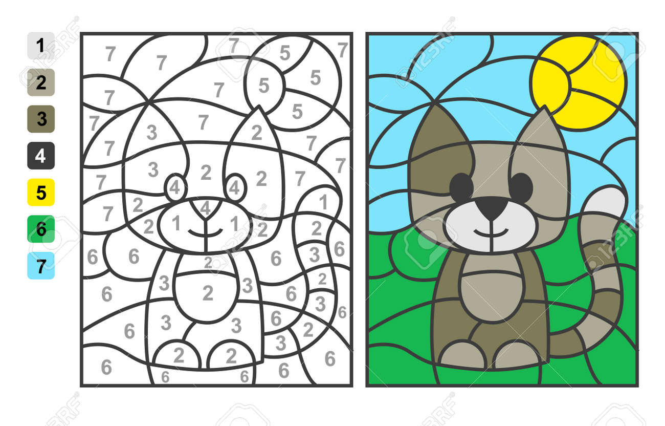 Simple vector coloring pet animal cat color by numbers puzzle game for children education royalty free svg cliparts vectors and stock illustration image