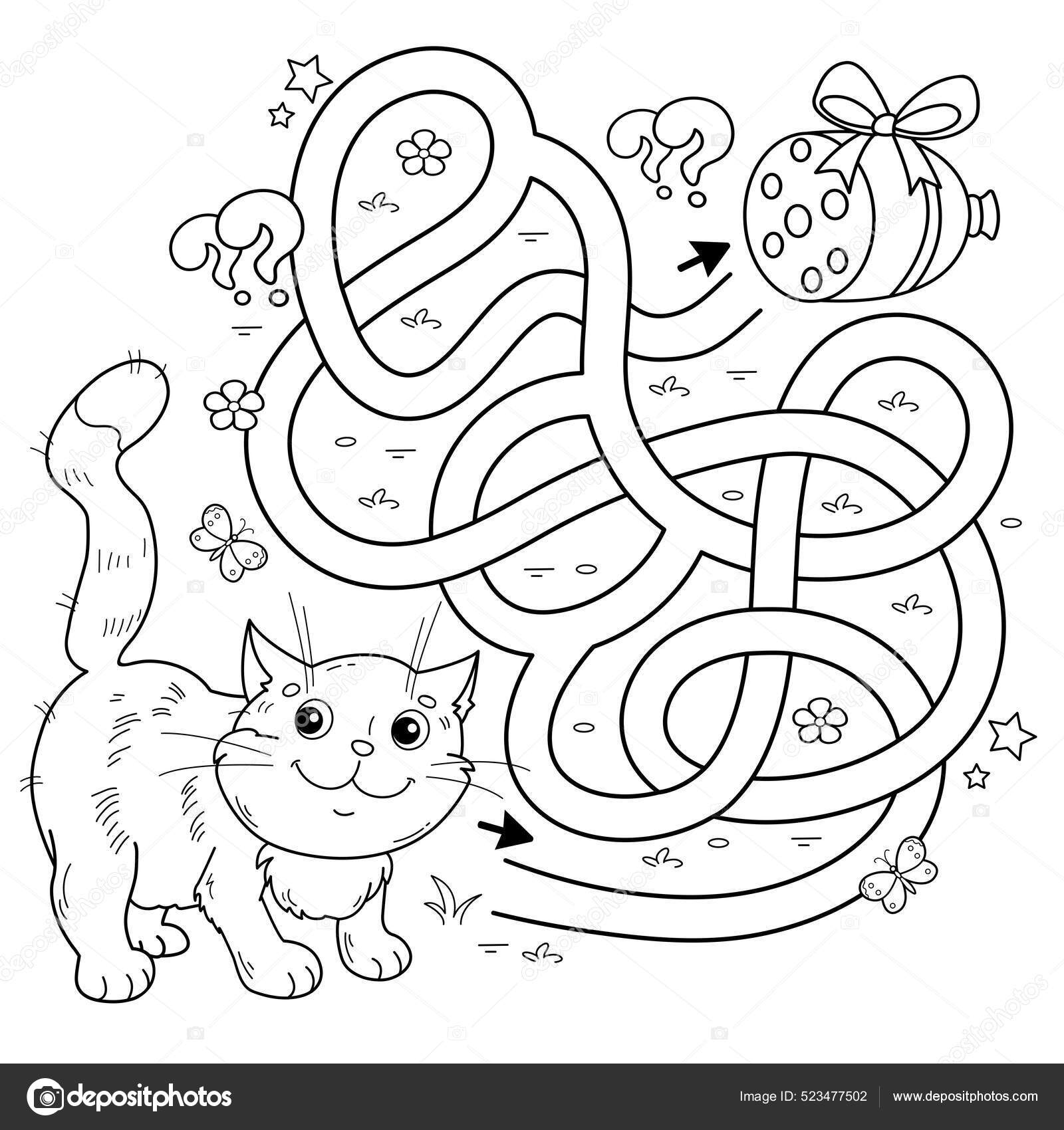 Maze labyrinth game puzzle tangled road coloring page outline cartoon stock vector by oleon