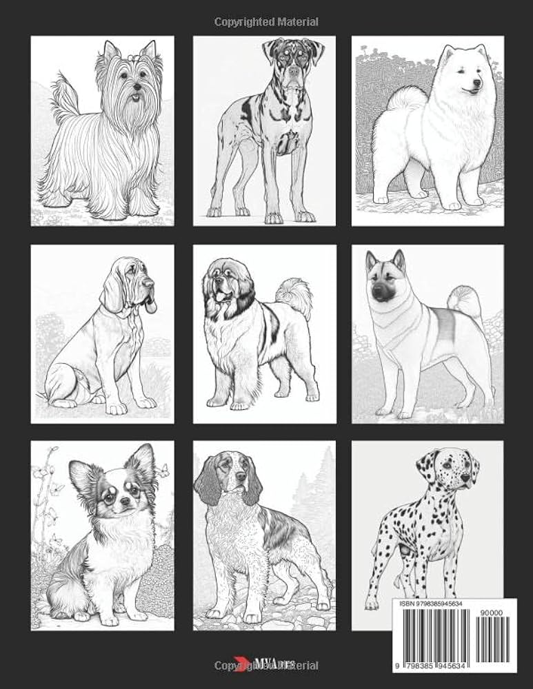 Dog breeds coloring book mindfulness coloring book for adults unique dog designs with brief breed information mvarts books
