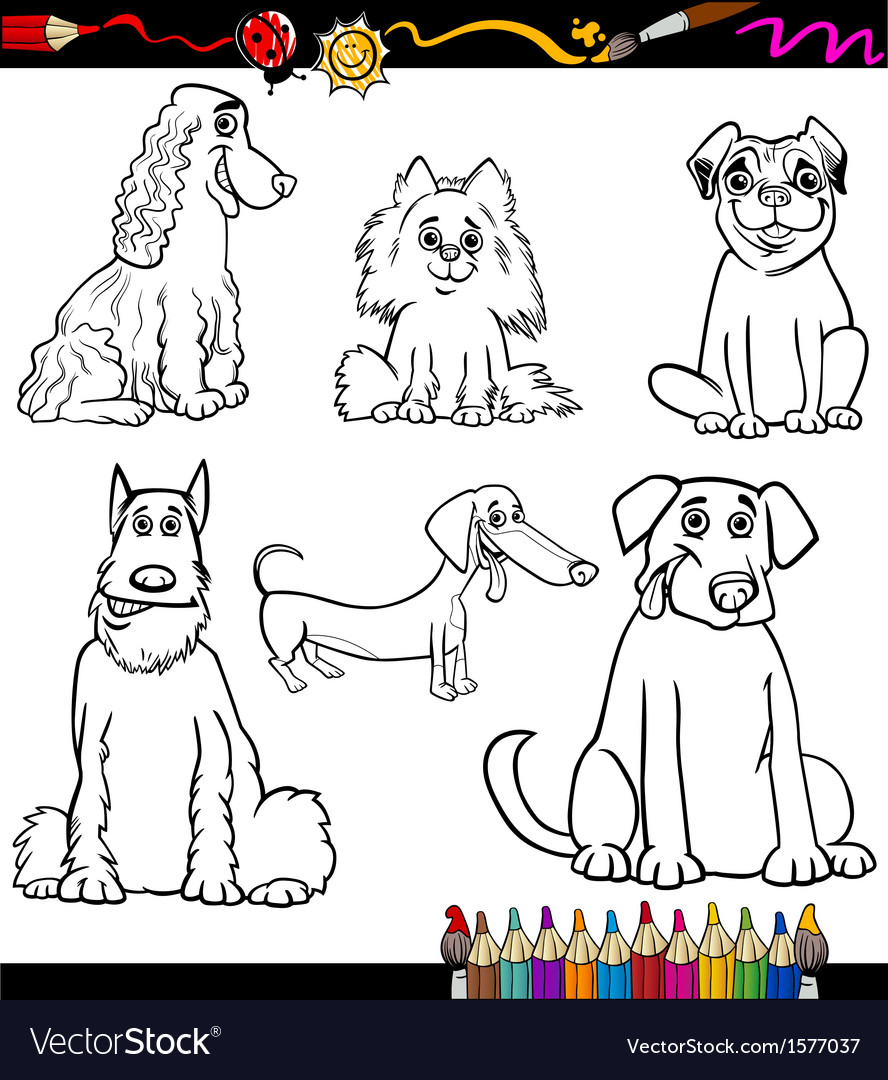 Cartoon dog breeds coloring page royalty free vector image