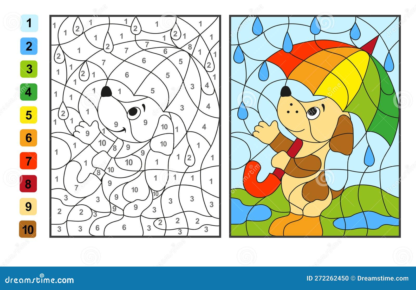 Simple level vector coloring pet animal dog color by numbers puzzle game for children education stock vector