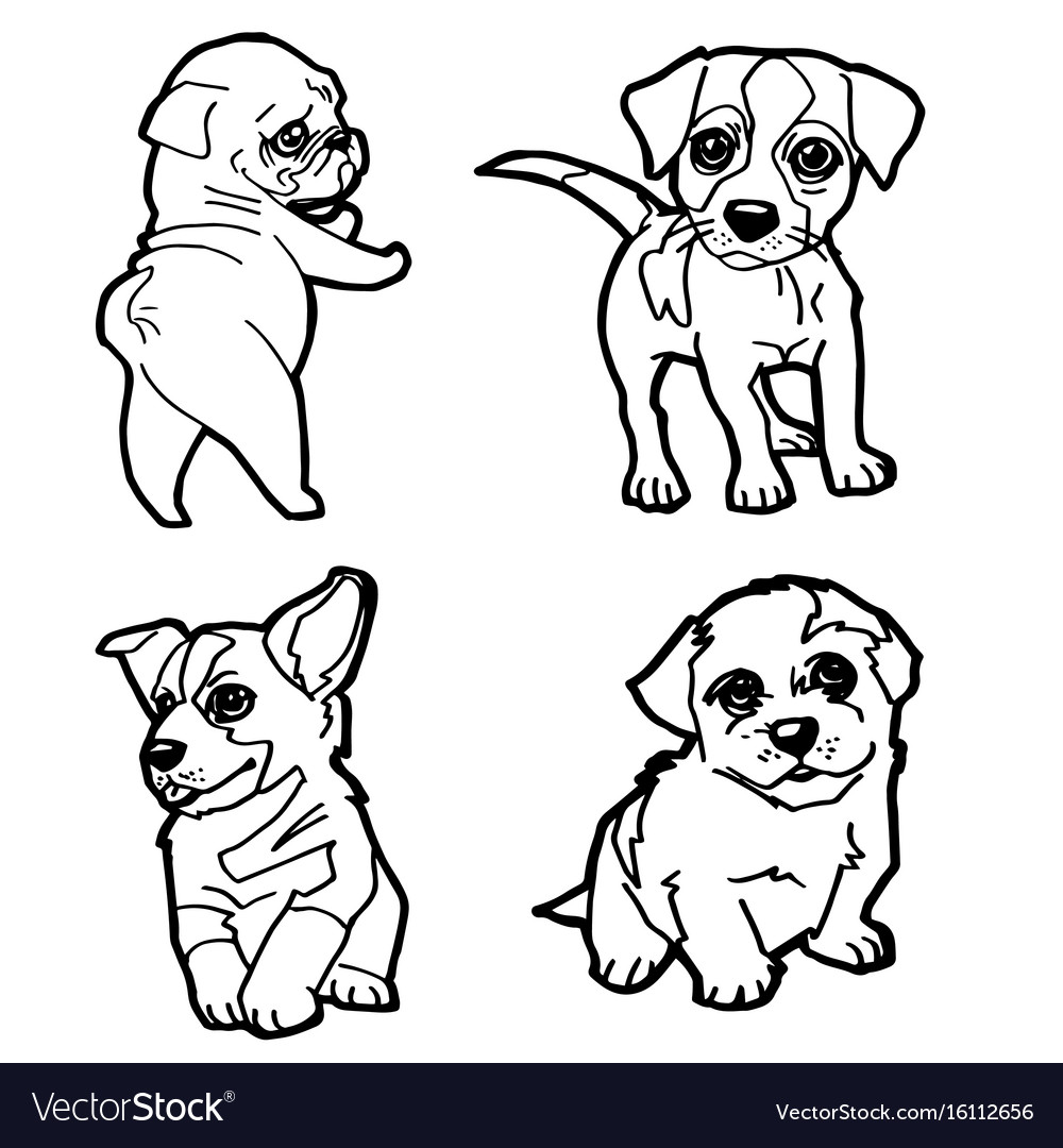 Set of cartoon cute dog coloring page royalty free vector
