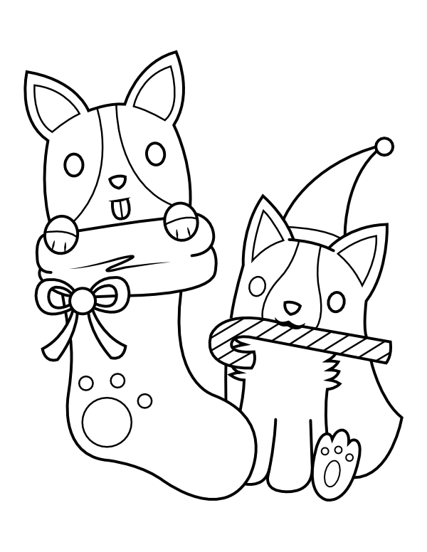 Printable christmas dogs coloring page