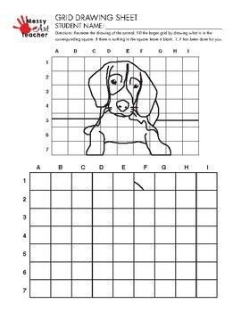 Dog grid drawing worksheet for middlehigh grades art worksheets easy art lessons art sub lessons