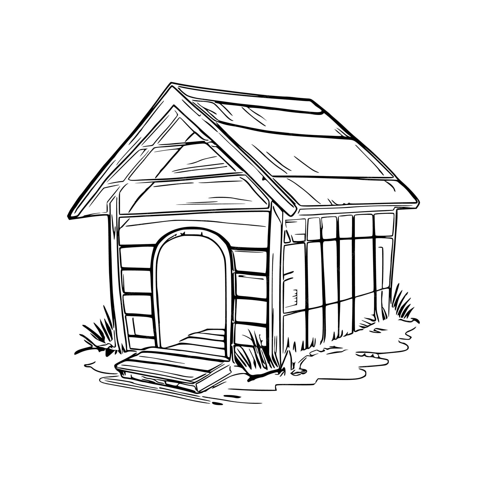 Premium vector dog house coloring book dog house coloring page black and white drawing for coloring pages vector