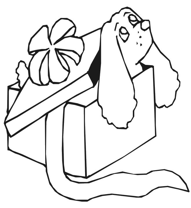 Dog coloring page dog in gift box