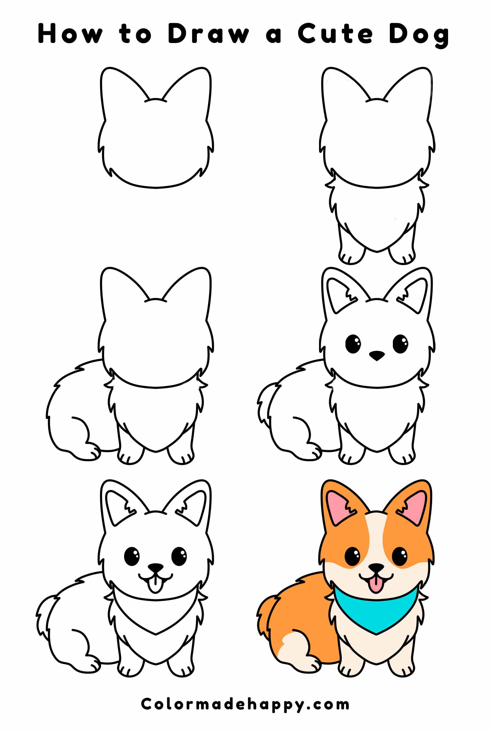 How to draw a cute dog step by step tutorial
