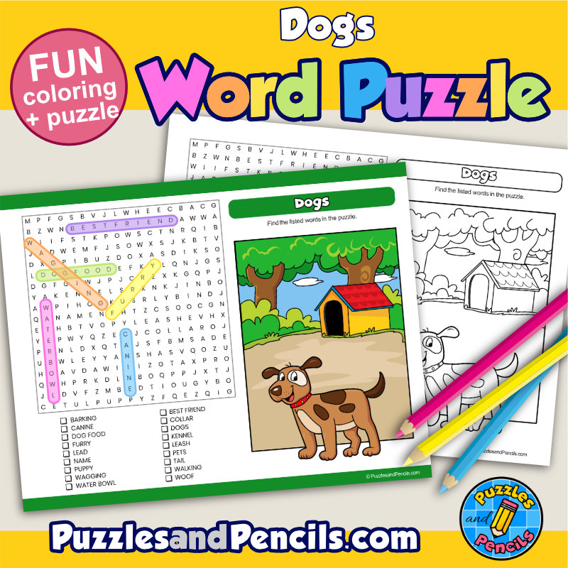 Dog word search puzzle activity page and coloring wordsearch made by teachers