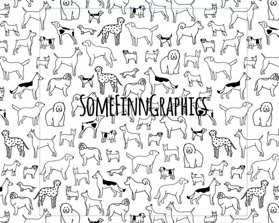 Dog breeds digital paper seamless dog pattern for fabric scrapbook paper dalmatian french bulldog coloring book puppy digital download