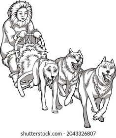 Hakuun sled dogs animal helpers linear drawing liittyvã vektorikuva rojaltivapaa