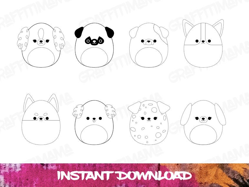 Squishmallow dog coloring printable pages for kids activity pages