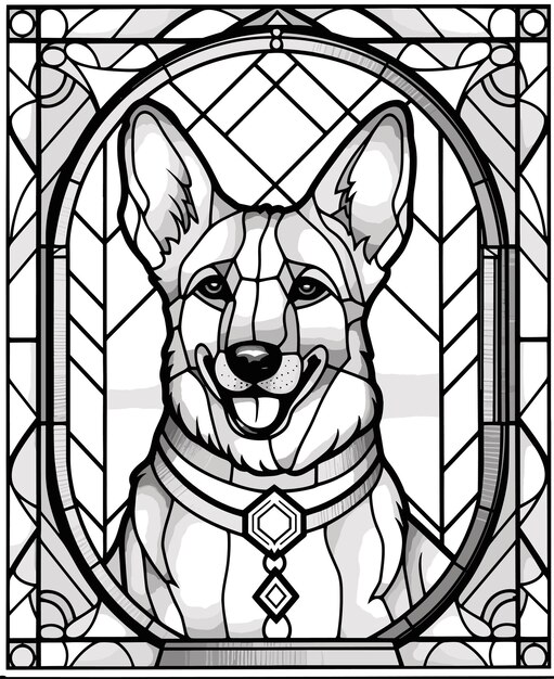 Premium vector hand drawn a close up of a dogs face in a stained glass window