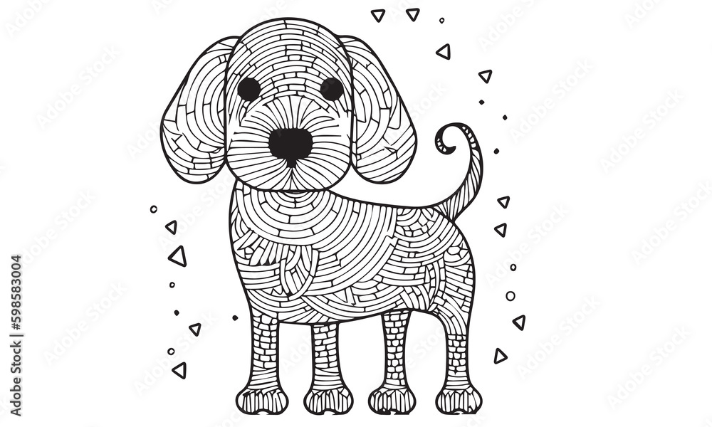 A cute dog coloring page line art for the doodler black and white dog coloring sheets silhouette kids coloring pages vector