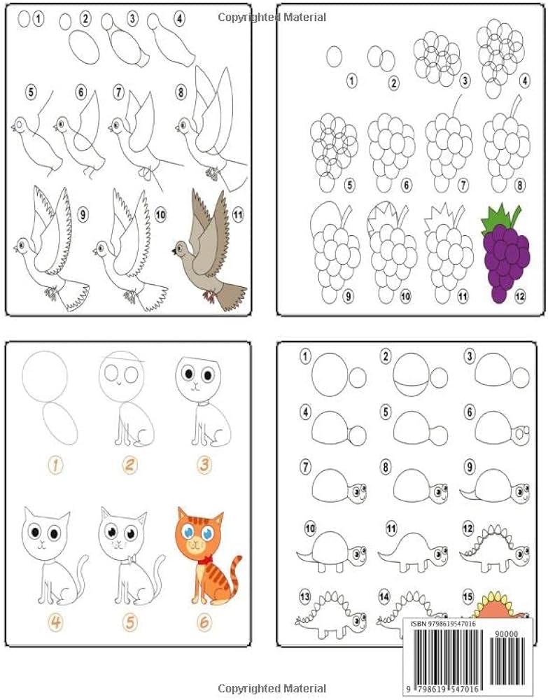 Step by step drawing coloring book drawing art book adults and kids cat dog fish tiger elephant zebra lion duck flower birds many more by