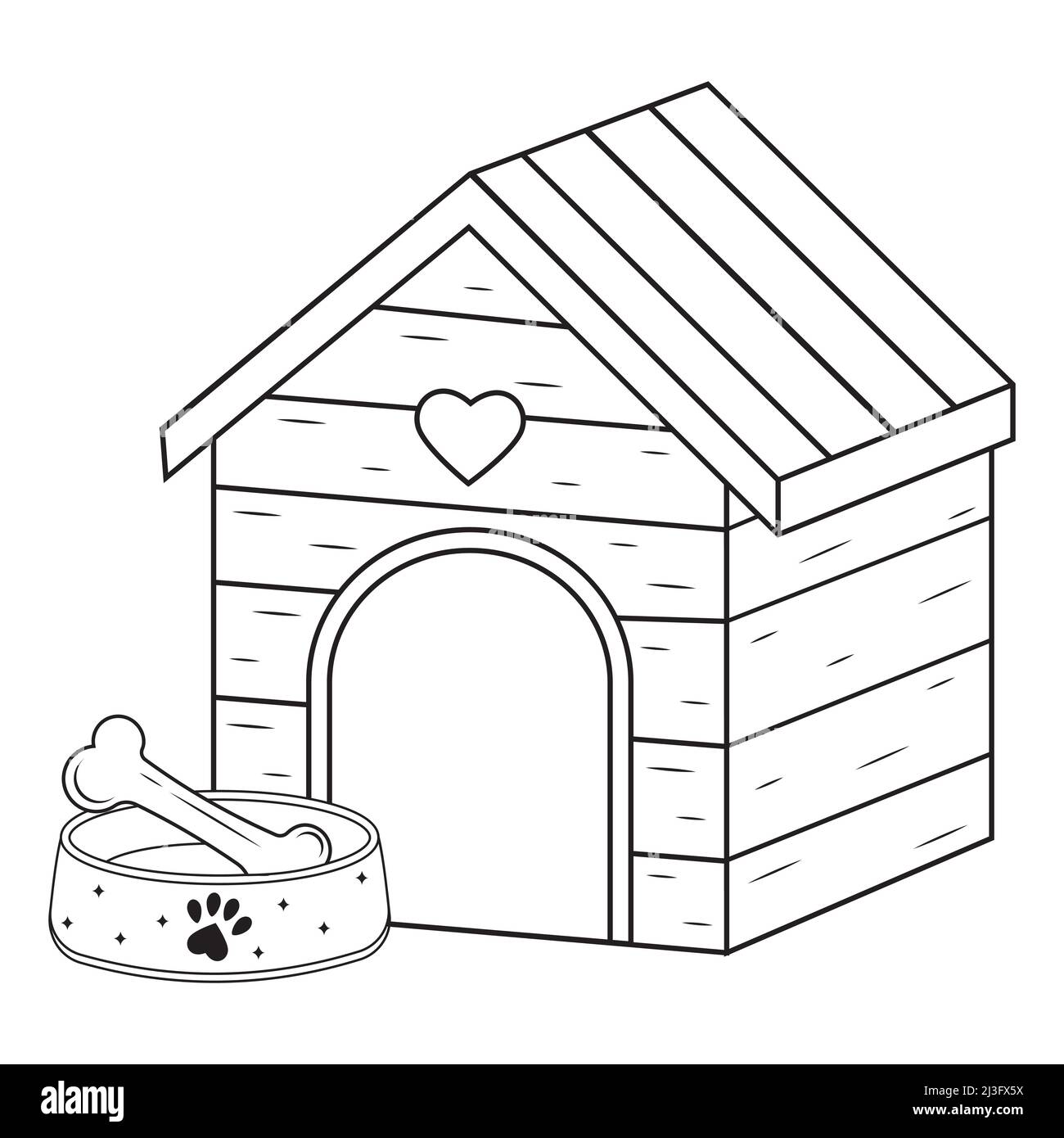Wooden doghouse color vector isolated illustration black contour doodle stock vector image art