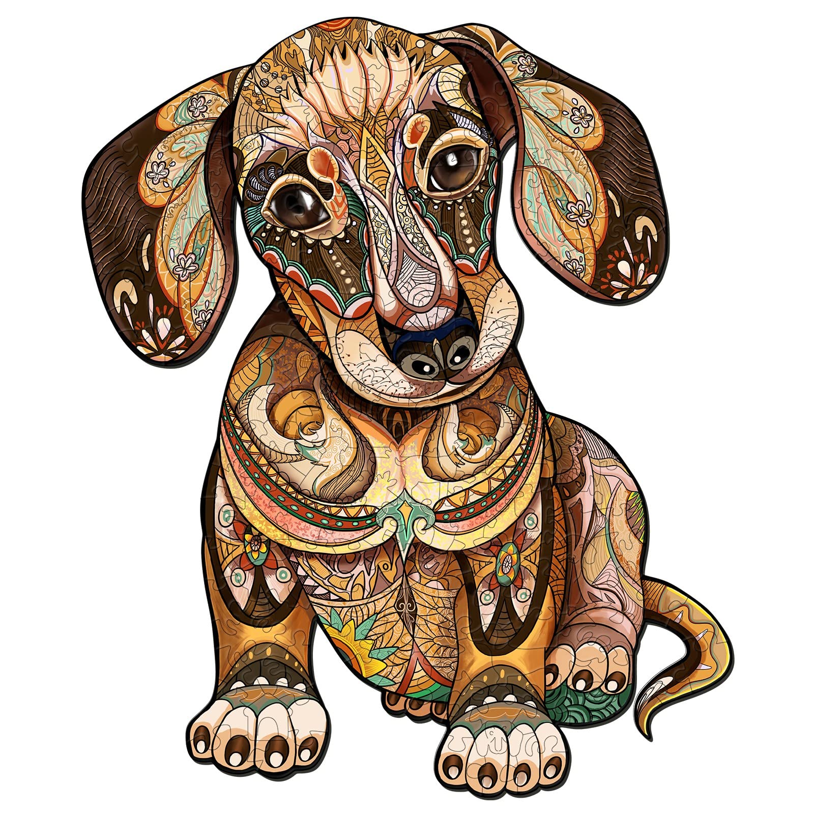 Wooden puzzles for adults dachshund dog wooden puzzle with wood box wooden jigsaw puzzles with unique colors and animal puzzle shapes puzzle games in