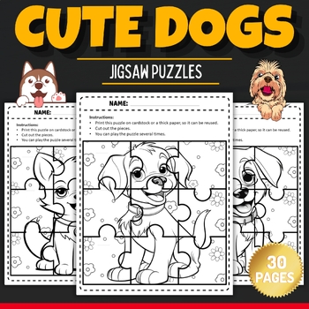 Printable cute dogs jigsaw coloring puzzles