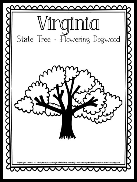 Virginia state tree coloring page flowering dogwood free printable â the art kit