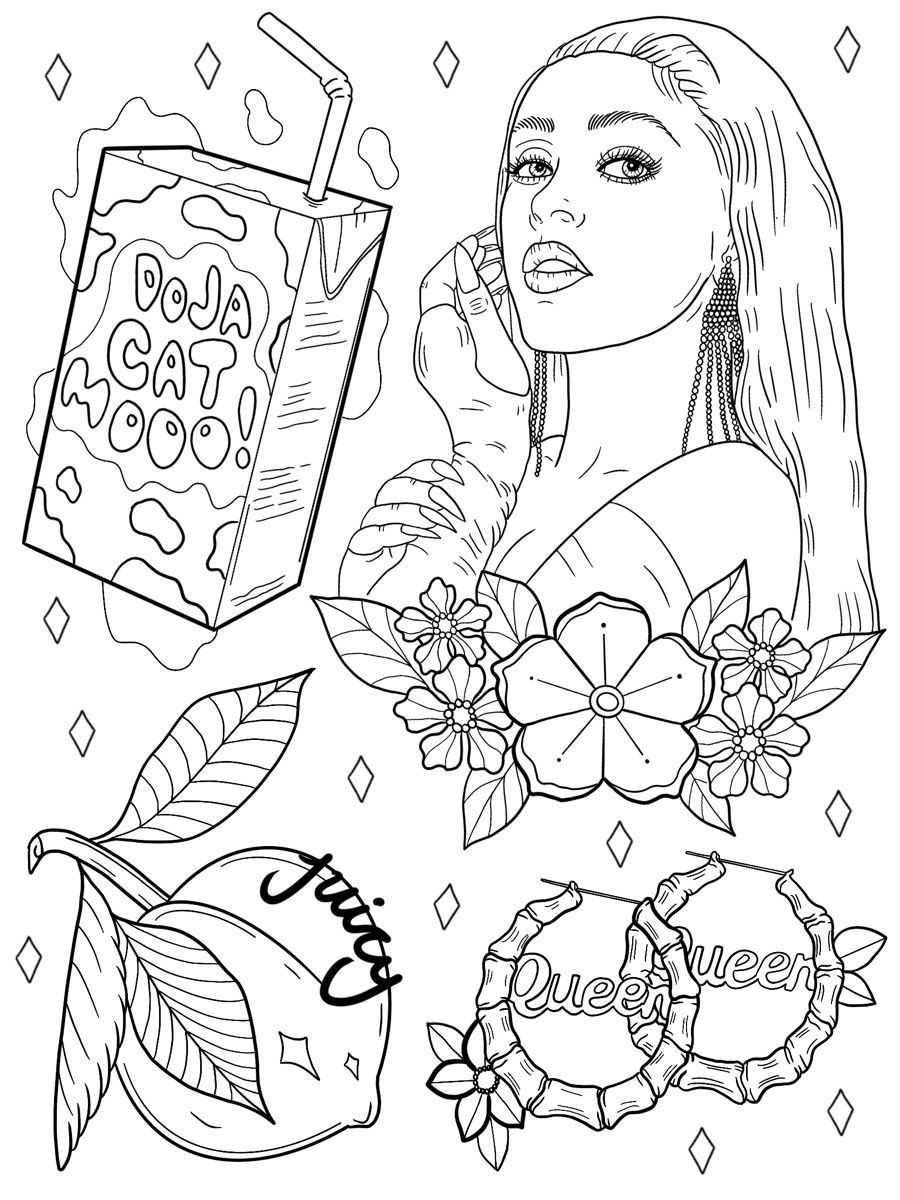 Doja cat cat kingston tattoo cute coloring pages cartoon coloring pages coloring book art