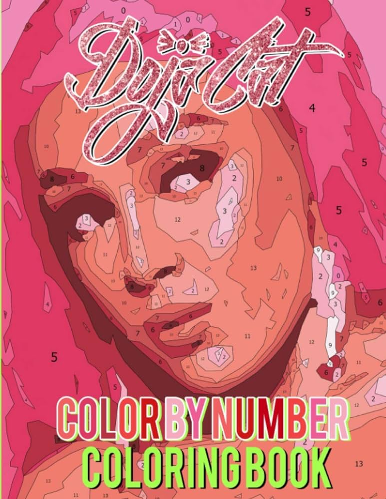Doja cat color by number famous american rapper singer illusation color number book for adults fans relaxation gift harrison henry kitap