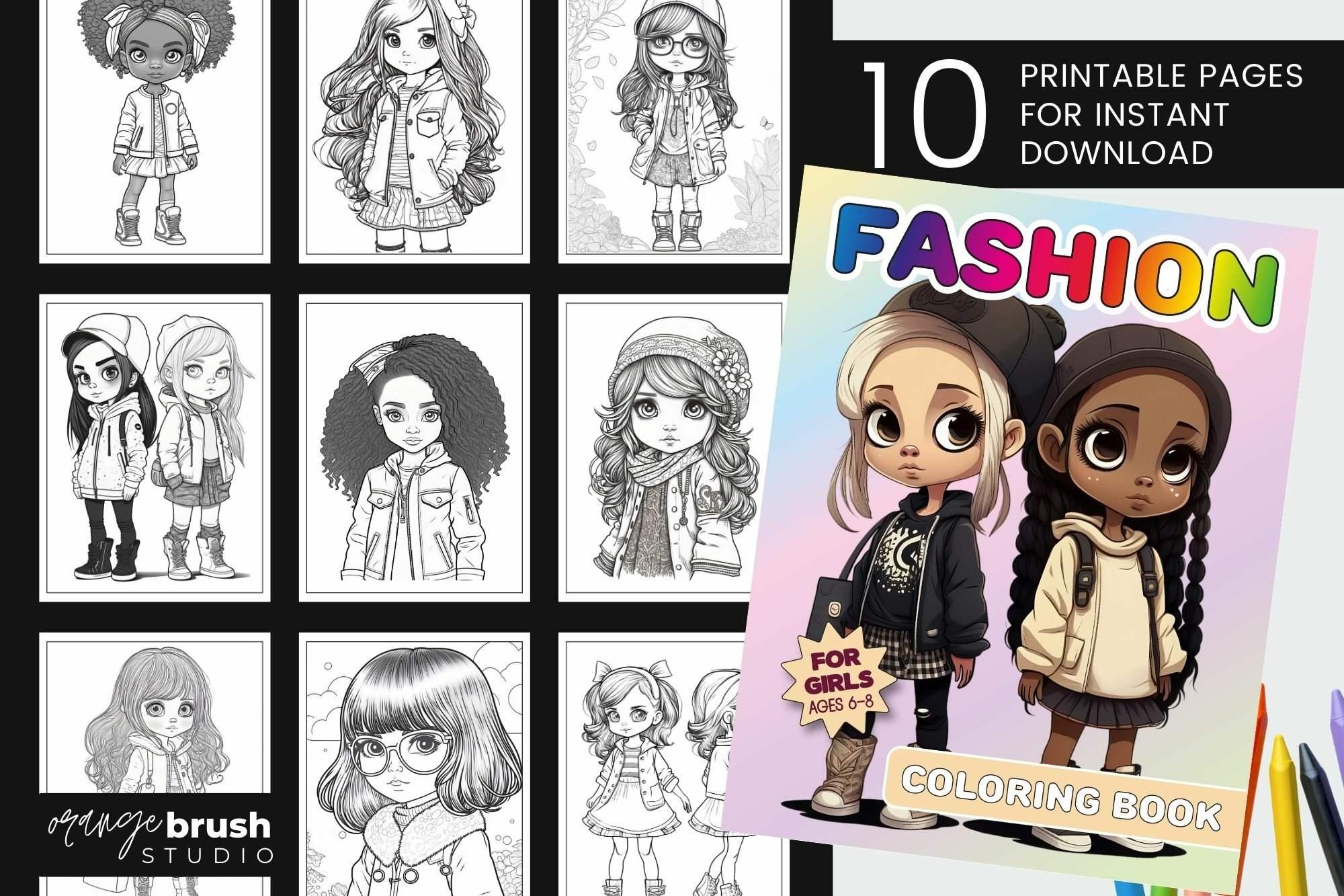 Fashion girls coloring book printable coloring page bundle