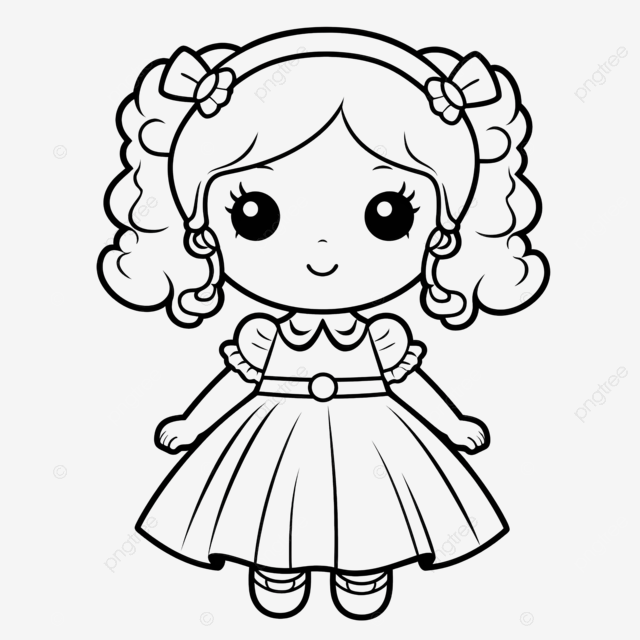 Doll vector illustration black and white outline doll coloring book or page for children outline illustration outline colouring png transparent image and clipart for free download