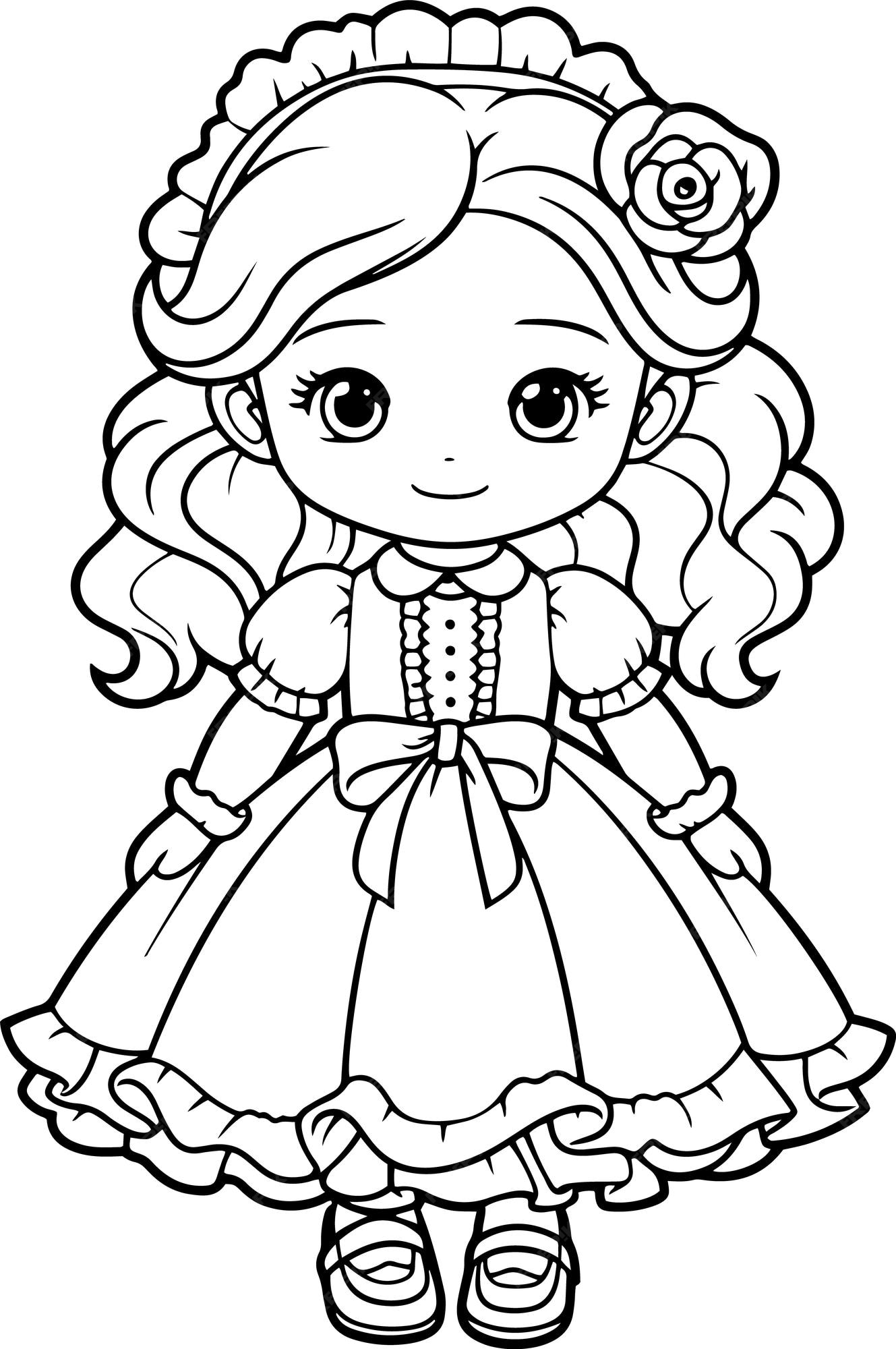 Premium vector doll vector illustration black and white outline doll coloring book or page for children