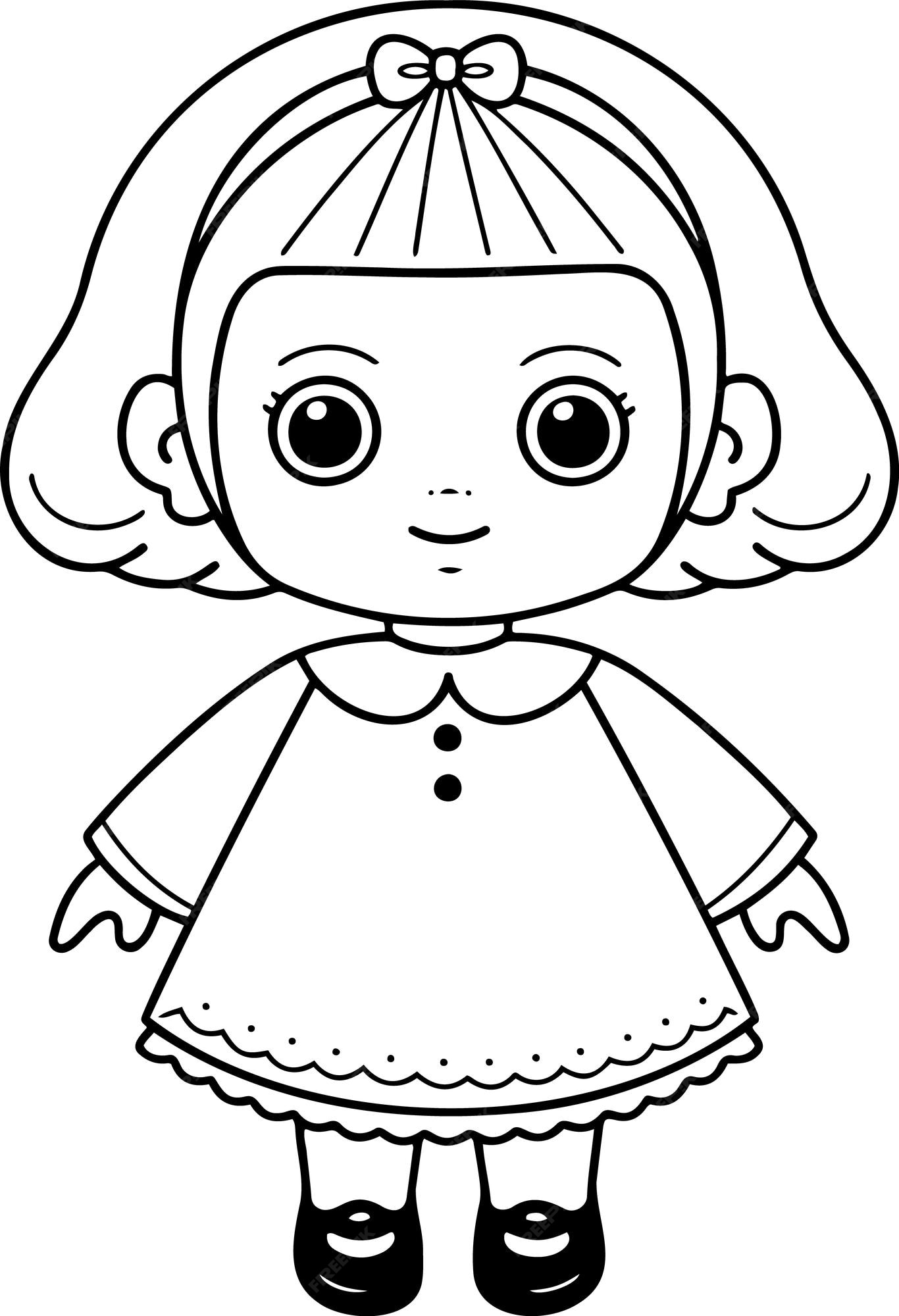 Premium vector doll vector illustration black and white outline doll coloring book or page for children