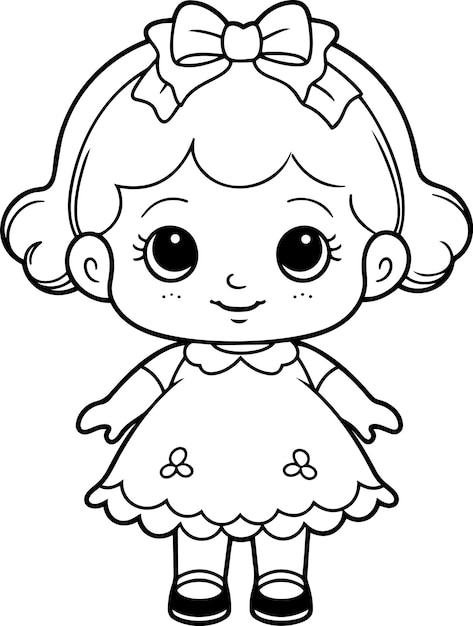 Premium vector doll vector illustration black and white outline doll coloring book or page for children