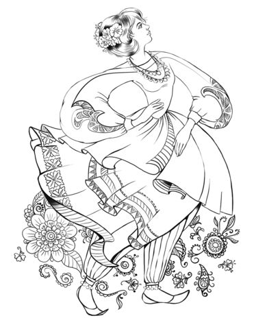 Dancing woman in a folk costume coloring page dance coloring pages coloring pages cultural dance