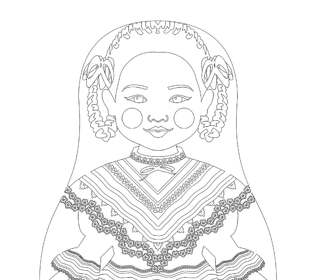 Mexican dancer coloring sheet printable file traditional folk dress matryoshka doll