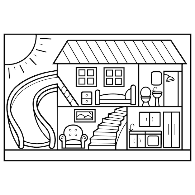 Premium vector doll house coloring page for kids vector illustration eps and image