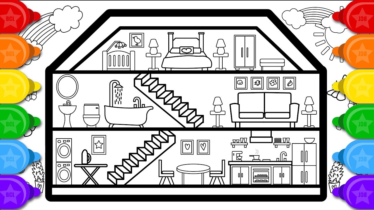Glitter doll house drawing and coloring for kids how to draw a glitter doll house coloring page