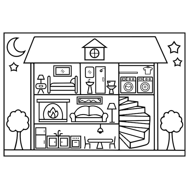 Premium vector doll house coloring page for kids vector illustration eps and image