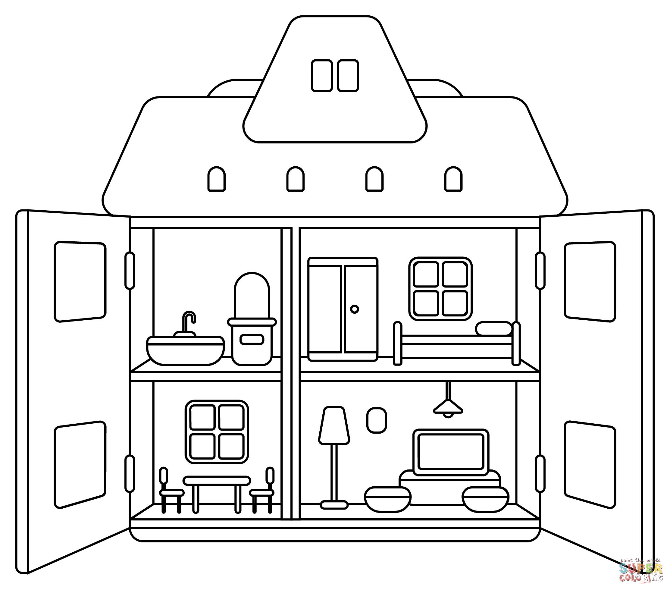 Dollhouse coloring page free printable coloring pages