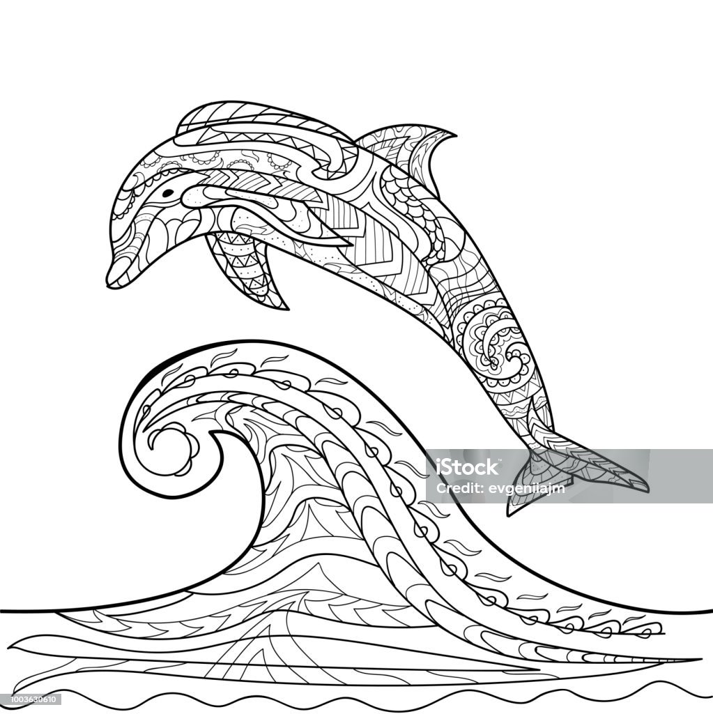 Dolphin pattern coloring book coloring page vector for children stock illustration