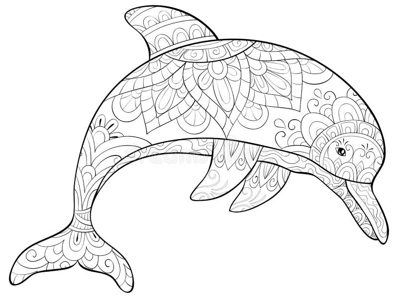 Adult coloring bookpage a cute dolphin image for relaxing stock vector