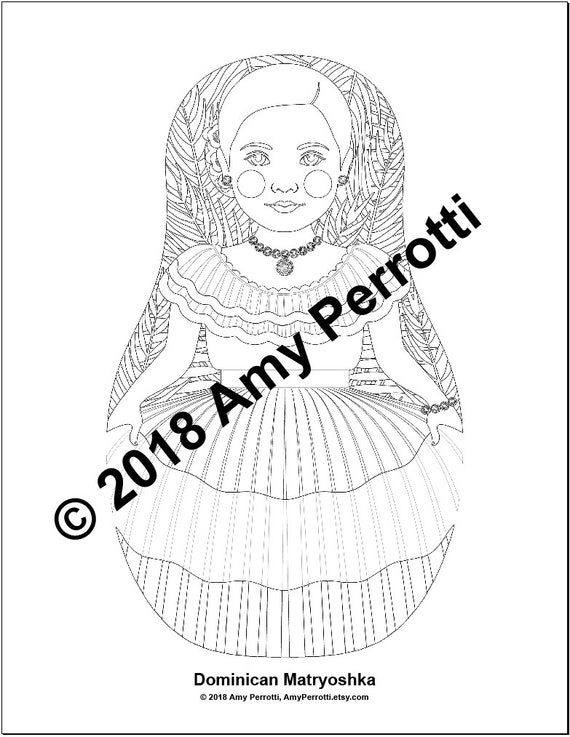 Dominican coloring sheet printable file traditional folk dress matryoshka doll download now