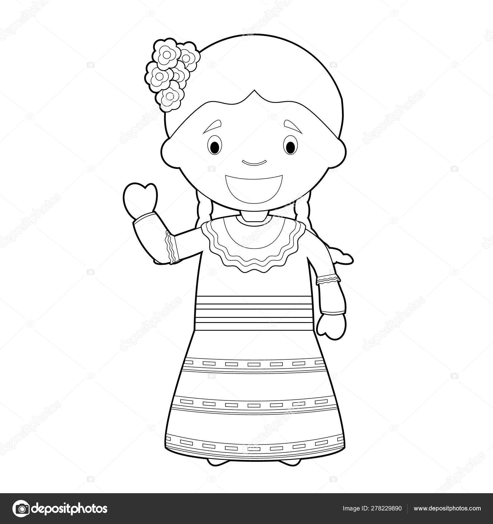 Easy coloring cartoon character dominican republic dressed traditional way vector stock vector by asantosg