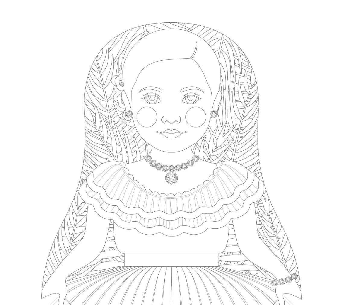 Dominican coloring sheet printable file traditional folk dress matryoshka doll download now