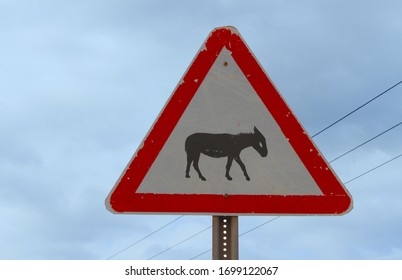Donkey crossing sign royalty