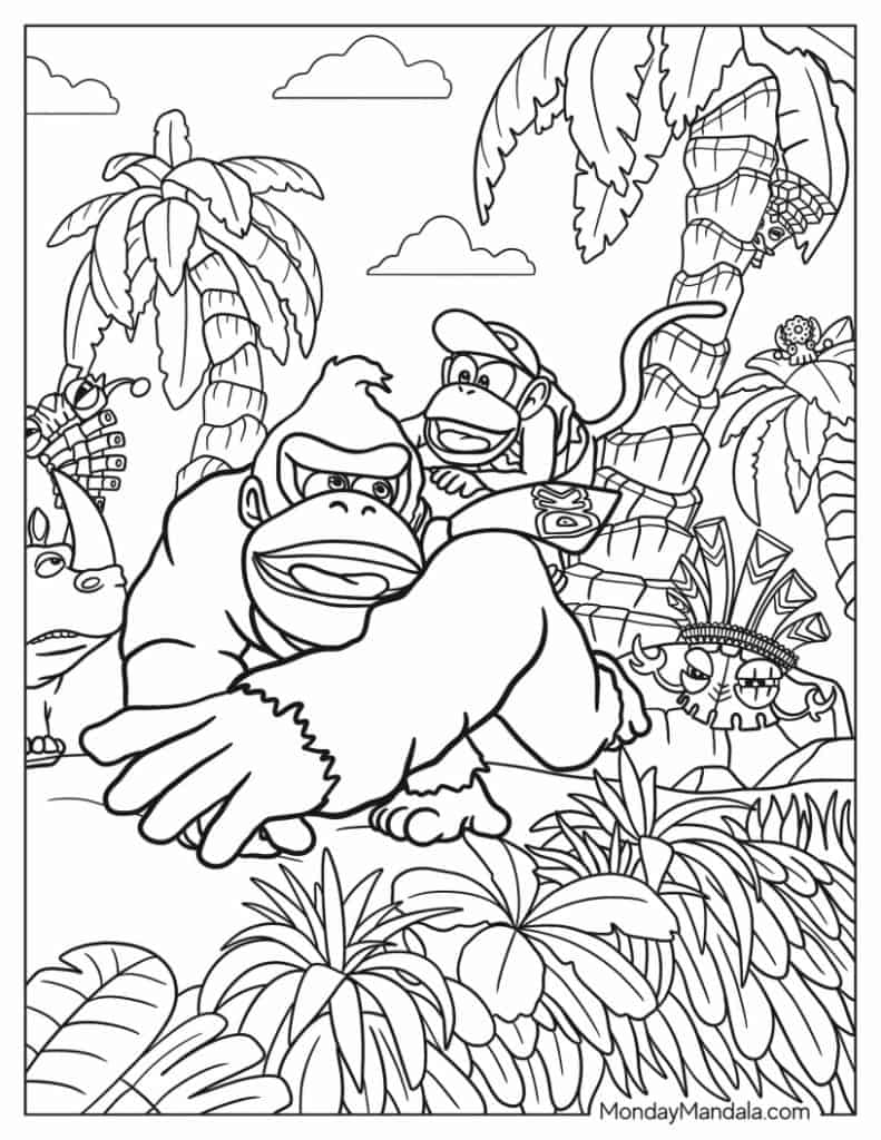 Donkey kong coloring pages free pdf printables